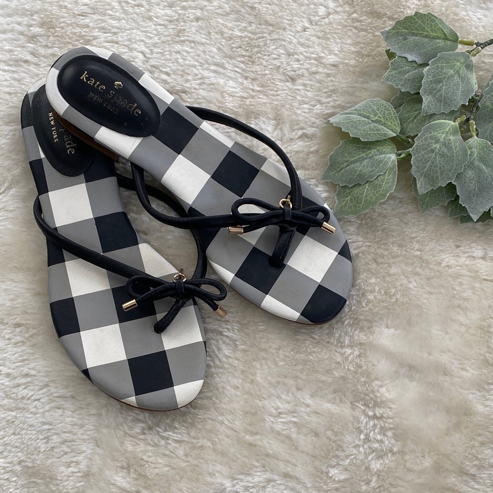 Kate Spade Monochrome Checkered Sandals with Bow